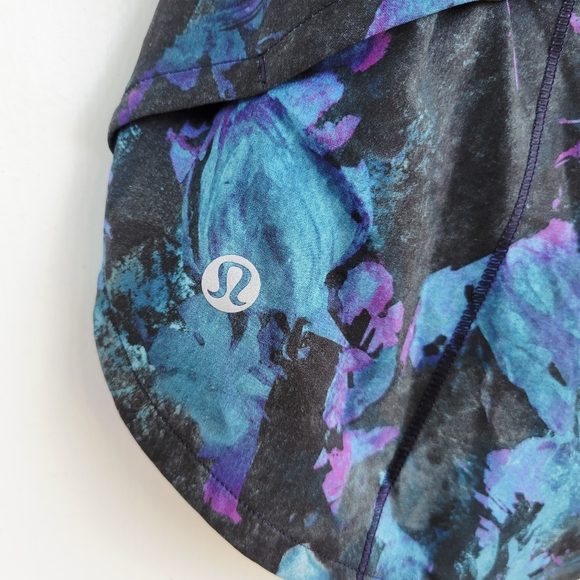 Lululemon Speed Up Short Long 4" Floral Shift Blue Multi Black Tall Size 4 - Picture 6 of 16